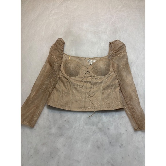 Chelsea & Violet Tops - Chelsea & Violet Lace Corset Top Tan Beige Puff Sleeve‎ Bustier Size 12 NEW